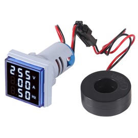 Alinan 3 in 1 60-500V 0-100A AC Digital Ammeter Voltmeter, 22mm Square Digital Tube Screen with Transformer, LED Display Voltage Detector Current Tester Gauge(Blue)