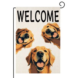 TopPacific Golden Retriever Garden Flag Dog Flag Welcome Garden Flag Home Yard Flag Double Sided Burlap Holiday Home Farmhouse Home Outdoor Yard Decor Dog Lover Funny Decor 12x18 In(8078)