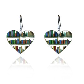 Bookcase Dangle Earrings for Women Teardrop Dangle Earrings with Book Shelves Patterned Acrylic Gifts for Women Girls (heart)