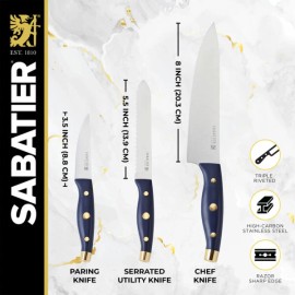 Sabatier 3-Piece Chef Set, Navy & Gold