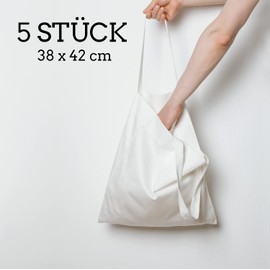 ELES VIDA® Cotton Bag 38 x 42 cm Premium – Oeko-Tex® Certified – Unprinted, High-Quality Fabric Bag, Tote Bag, Cotton Bag, Shopping Bag, Jute Bag, Fabric Bag, Reusable Bag, White | 5 Pockets