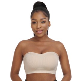 Zimcti Strapless Bras for Women Comfortable Non-Slip Silicone Bandeau Bra Seamless Tube to Bralette White M