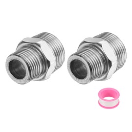 sourcing map 2pcs Hex Nipple Stainless Steel Pipe Fitting G3/4" Male x G1/2" Male Threaded Pipe Adapter Pipe Connector with PTFE Tape for Water, Gas, Fuel Pipeline (Silver Tone, 36mm/1.4")