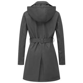 Chrisuno Womens Dress Coat Trench Coat Waterproof Belted Button Raincoat Grey S