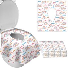 DEEKI 20 Pack Toilet Seat Covers Disposable, Safe No-Slip Waterproof for Kids Toddlers Use in Potty Training Public Restrooms Toilets, Portable Clean Covers for Adults Travel -Rainbow (20 Count)