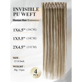 Remy Human Hair Extension Micro Bead Weft Hair Extensions Real Human Hair PU Invisible Weft Human Hair Extensions Highlight Blonde 9A/P60 Tape in Weft in Hair Extension for Women (30g 4Pcs,14 Inch)