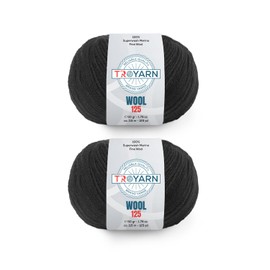Troyarn Wool 125 (2- Skeins Pack) 100% Superwash Merino Fine Wool Light Worsted Weight #3 Soft Knitting and Crochet Yarn for Crocheting and Knitting (2 x 1.76 oz) / (2 x 125 Yds) (10907 - Black)
