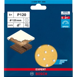 Bosch 5 x Expert C470 Sanding Sheets Multi-Hole (for Paint on Wood, Hardwood, Diameter 125 mm, Grit 120, Professional Accessories, Random Orbital Sander)