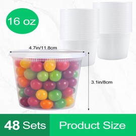 Xvvirnt 48 Pack Deli Containers with Lids,16 oz Plastic Food Storage Containers with Airtight Lids,Leakproof Clear Soup Containers,Stackable,Microwave Dishwasher Freezer Safe