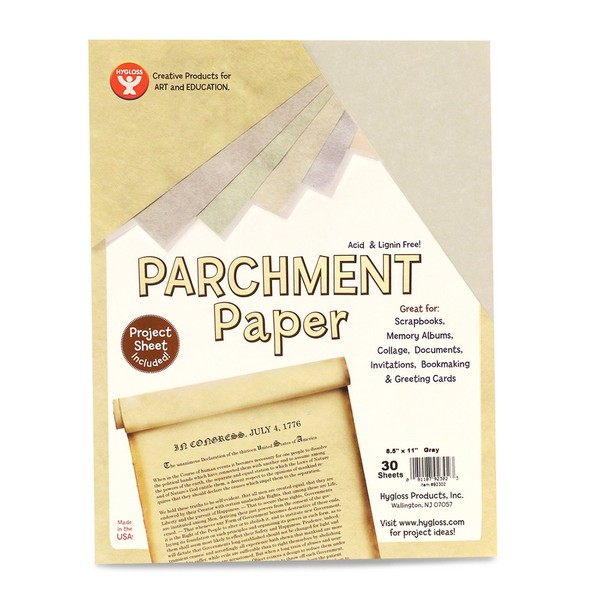 Hygloss Products Craft Parchment Paper Sheets - Printer Friendly, Made in USA - 8-1/2 x 11 Inches, Gray, 30 Pack