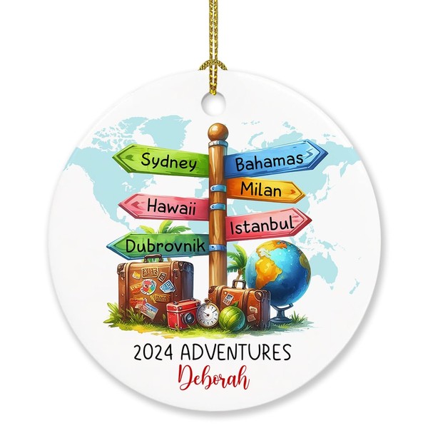 Travel Adventure Christmas Ornament Gift for Friends Bestie, Custom Text