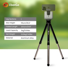 XbotGo Update T1 Tripod, 3.77ft Height, 6.6lb Load Capacity, Lightweight Aluminum, Compatible with XbotGo Chameleon Sports Gimbal, Extra Quick-Release Mount, Easy Setup, Portable