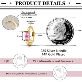 Finrezio 14K Gold Hoop Earrings for Women 925 Sterling Silver Gold Huggie Hoop Earrings Hypoallergenic Small Sleeper Earrings Cartilage Zirconia Gold Earring for Women Girls