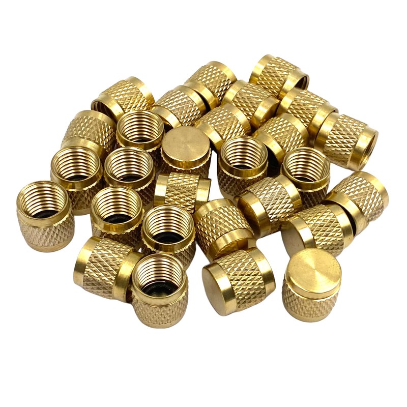30 Pcs Schrader Core Caps, 1/4" HVAC Locking Caps Brass