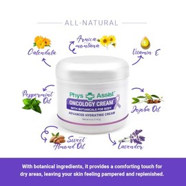 PhysAssist - Crema corporal oncológica con botánicos, 4 onzas. Calmante e hidratante para la piel estresada. Hecho con aceites de lavanda, caléndula y menta. No irritante, clínicamente probado.