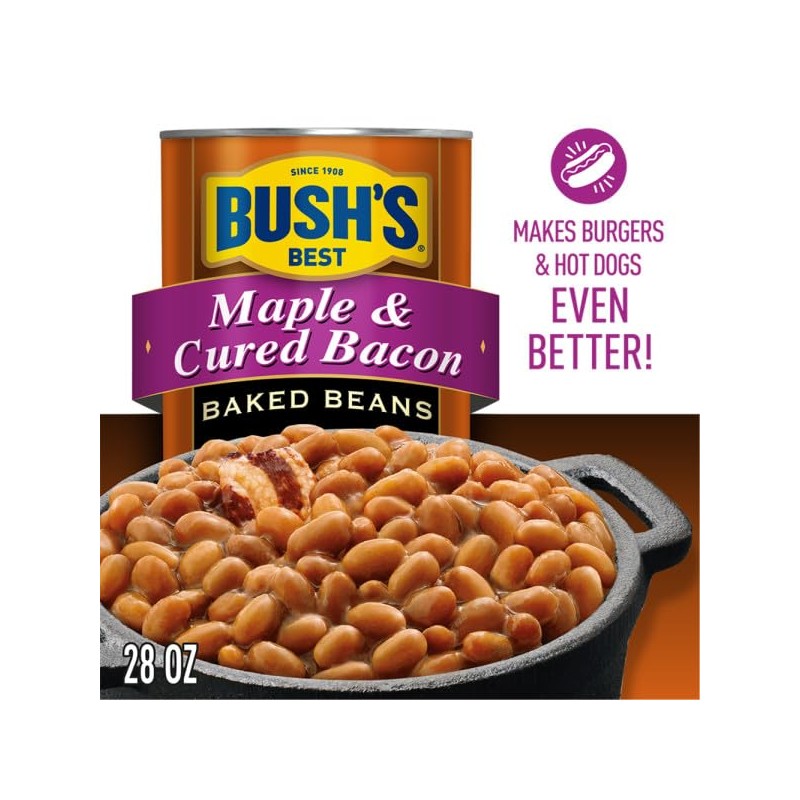 BUSH'S BEST Canned Maple and Cured Bacon Baked Beans, 28Oz