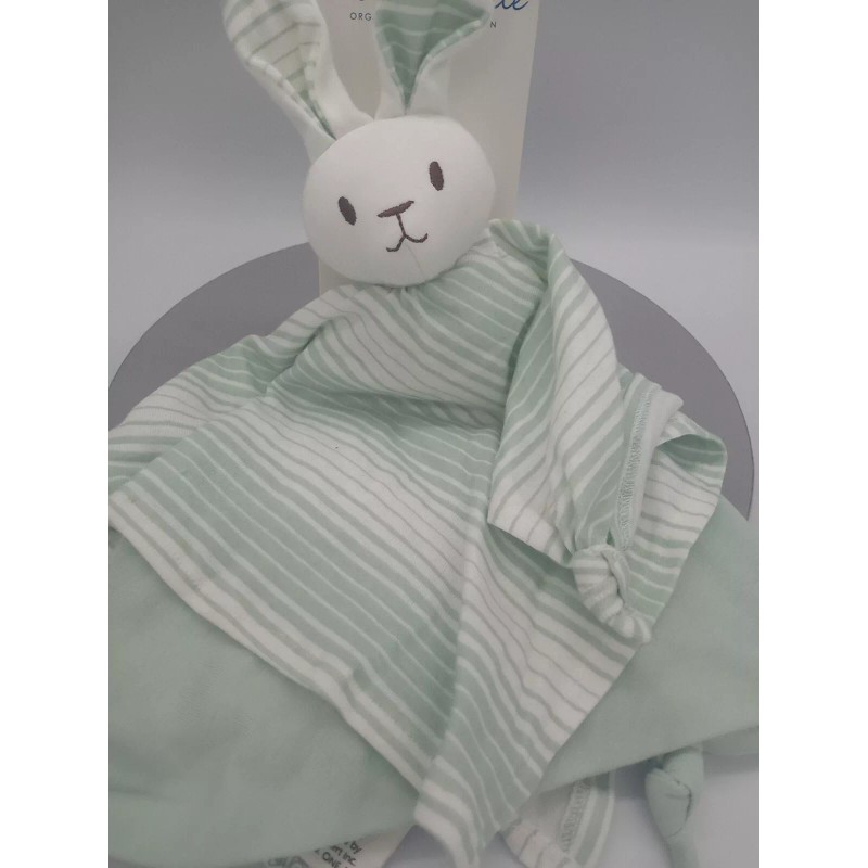 Under the Nile Organic Cotton White/Pale Green Bunny Rabbit Lovey