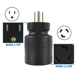 Conntek NEMA 5-15P to NEMA L5-30R Locking Plug Adapter 15-Amp to 30-Amp