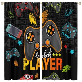 Kids Gamepad Gamer Curtains for Boys Girls Colorful Game Controller Thermal Insulated Room, Video Games Controller Curtains Rod Pocket Customized Curtains 52x84 Inch Decor