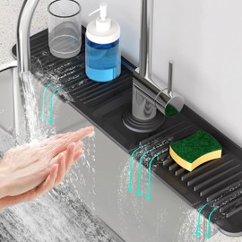 Faucet Mat for Kitchen Sink [5°Slope Fast Self-draining] Kitchen Sink Splash Guard Bathroom Silicone Kitchen Sink Faucet Mat Splash Guard for Kitchen Sink Area Tidy Splash Faucet Guard Draining Mat