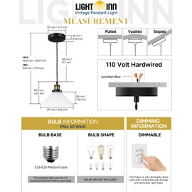 LIGHTINN Vintage Brushed Bronze Pendant Light Fixtures with Thick Forsted Glass Shade,1 Pack