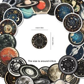 HSUYUN Pack of 100 Galaxy Sticker Set, Waterproof Vintage Stickers, Planet Universe Sticker Calendar, Dark and Colourful Series, for Decorating, Gifting, DIY