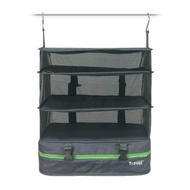 Grand Fusion Stow-N-Go Portable Hanging Travel Shelves, Packing Organizer for Luggage. Carry on Closet with Hanger for Clothes. Expandable Packing Cube. Travel Essentials from Large, Dark Gray