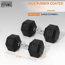 Fitvids Hex Dumbbells Rubber Coated Hand Weights Pairs for Exercises and Fitness, 40 LB Pair