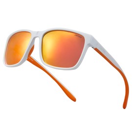 Jefoo Polarized Fishing Sunglasses for Men Women Kayaking Surfing Driving Lightweight Sports Sun Glasses UV Protection, Orange Mirrored Lens / Pearl White Frame, Medium