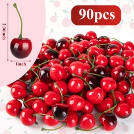 Fake Cherries, Artificial Cherries Faux Cherry 45 Red Cherries 45 Red Black Cherries, Simulation Fruit for Party Fruit Bowl Home Kitchen Photography Props