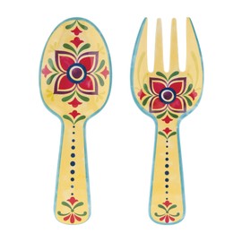 Supreme Housewares 2-Piece 10.75 Inch Melamine Salad Server Serving Utensil Set Includes Salad Spoon and Salad Fork (Fiesta Floral)