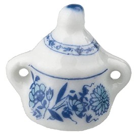 Dollhouse Blue Floral Pattern Sugar Bowl Tableware Miniature Delft Kitchen Dining Accessories