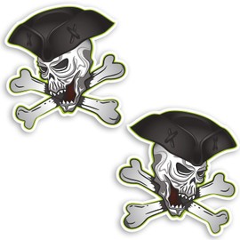 2 x 10cm Pirate Skull Vinyl Stickers - Tattoo Jolly Roger Laptop Sticker #30578 (10cm Tall)