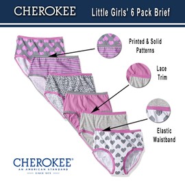 CHEROKEE girls Elastic Waist Lace Trim Underwear, 6 Pack Panties, Assorted 2, 12 US