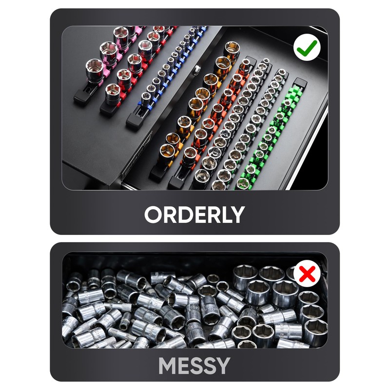 ALOANES 3PC ABS Socket Organizer, Socket Rails Fit 3/8 inch
