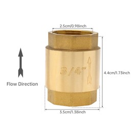 DN20 Brass Check Valve 3/4", PNXKTXO Solid Brass Non Return One Way Horizontal Spring Check Valve for Well/Pump/Tank, Vertical In-line Water Backflow Preventer