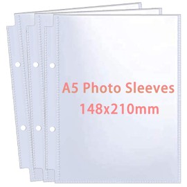 Pack of 30 60 Pockets A5 Photo Sleeves for A5 2 Ring Binder / 8 cm, Transparent Postcard Sleeves, 2 Compartments, Double-Sided 1 Pocket Photo Side Protection, Top Loading Photo Album Refill Pages