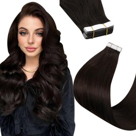 Hetto Tape in Hair Extensions Real Human Hair Brown Human Hair Extensions Tape in Thick Ends Invisible 22 Inch 20Pcs 50G #2