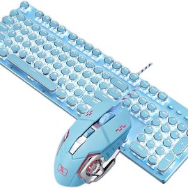 Basaltech X9-Series Pink 104-Key Full Sized Round Keycaps Wired Typewriter Mechanical Keyboard mechanicalkeyboards keyboards typewriter keyboard:_X9-Blue Combo