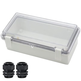 Zulkit Junction Box ABS Plastic Dustproof Waterproof IP65 Electrical Boxes Hinged Shell Outdoor Universal Project Enclosure Clear Cover with 2 Cable Glands 7.9 x 3.9 x 2.8 inch (200x100x70mm)
