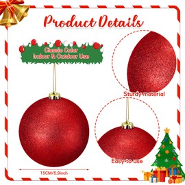 Liliful 4 Pieces 5.9 Inch Large Outdoor Christmas Ornaments Plastic Jumbo Fillable Balls Ornament Big Xmas Tree Hanging Decoration for Home Outside Holiday Lawn Yard Party (Glitter Red)