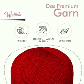 Wollidu Rika Yarn for Crochet and Knitting, 300 g / 798 m, Knitting Yarn, 100% Polyacrylic, Crochet Yarn, Fire Red