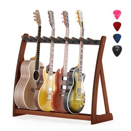Guitar Stand Rack,Guitar Rack For Multiple Guitars Stands Floor for Electric,Acoustic,Bass Guitars &Case-Foldable, Adjustable,Protective with No-Slip Non-Scratch Padding ,for Home,Studio, Stage (walnut)