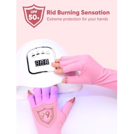 Beloving UV Gloves for Gel Nail Lamp, Professional UV Shield Glove Protection Gloves UPF 50+ for Manicures, Nail Art Skin Care, Anti-UV Fingerless Protect Hands from UV Light Harm, Pink