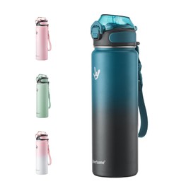 Enerbone Insulated Water Bottle, 24 oz Stainless Steel Water Bottles with Carrying Strap, Double-Wall Vacuum Insulation Thermos, Leakproof Sports Bottle with Straw, Keep Drinks Hot or Cold for Hours