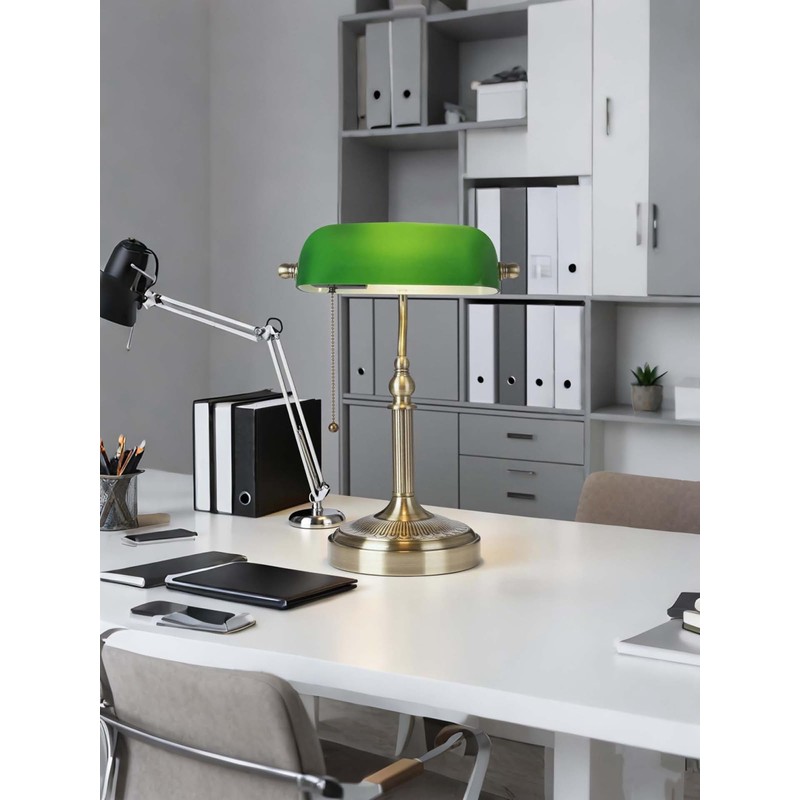 Newrays Glass Bankers Desk Lamp with Pull Chain Switch Plug