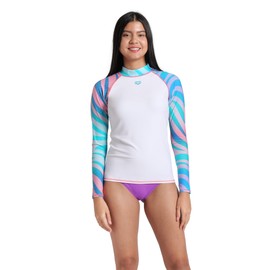 ARENA Women's Vest L/S Allover Rash Guard Shirt, White-flow, M