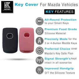 KUSTSOFT Silicone Rubber Key Fob Cover Compatible with 2019-2024 Mazda 3 6 CX-30 CX-5 CX-9 CX-50 WAZSKE11D01 662F-SKE11D010 2Pcs(Black Pink)