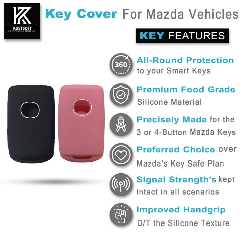 KUSTSOFT Silicone Rubber Key Fob Cover Compatible with 2019-2024 Mazda