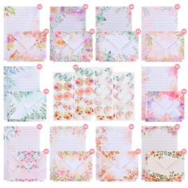 Writing Paper with Envelope Set, Colourful Elegant Flower Cover, Stationery Set, Beautiful Writing Paper (10 Styles), 50 A5 Lined and 50 Envelopes, 60 Stickers, Envelopes Writing Paper
